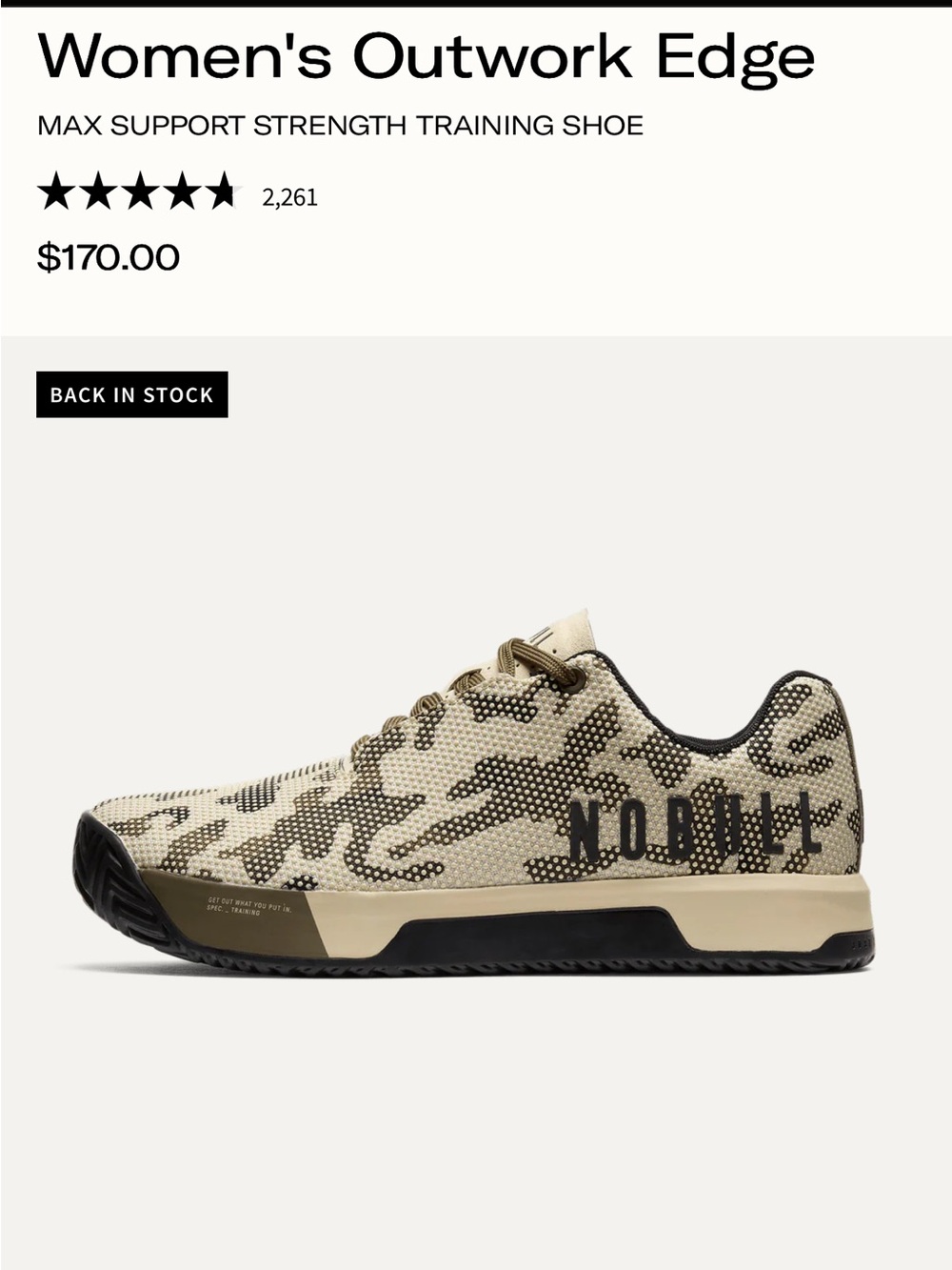 NOBULL Outwork Edge Beige Camo Max Support Training Shoe
